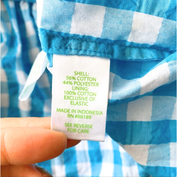 New LILLY PULITZER Sarafina Crinkled Bow Gingham Puff Sleeve Top Turquoise Oasis - Picture 9 of 10